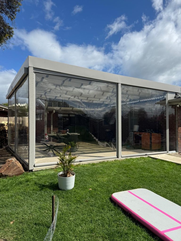 Our client in Pearcedale wanted to use their outdoor area all year round. By installing Clear PVC Ziptrak Blinds and custom fixed panels under the eaves of the house, we were able to create a fully enclosed area for the client to use in all conditions.
